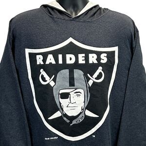 Vintage 90s Las Vegas Raiders Hooded T Shirt NFL Long Sleeve Hoodie Gray L Large